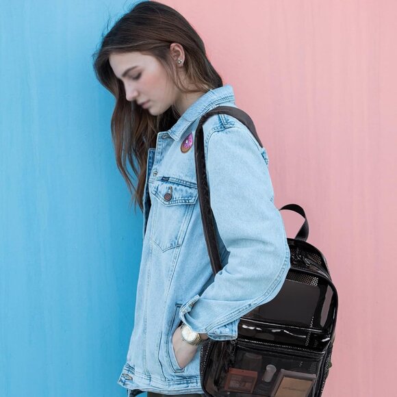 New Beautiful Dark Black Clear Small Backpack for Girls, Women's (12x12x6) - Picture 5 of 8